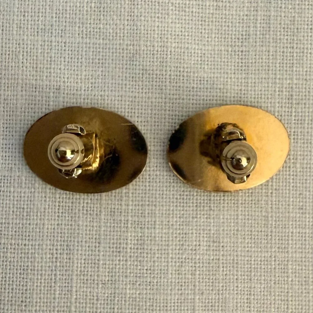 Vintage Goldtone Oval Cufflinks Textured Geometric Design